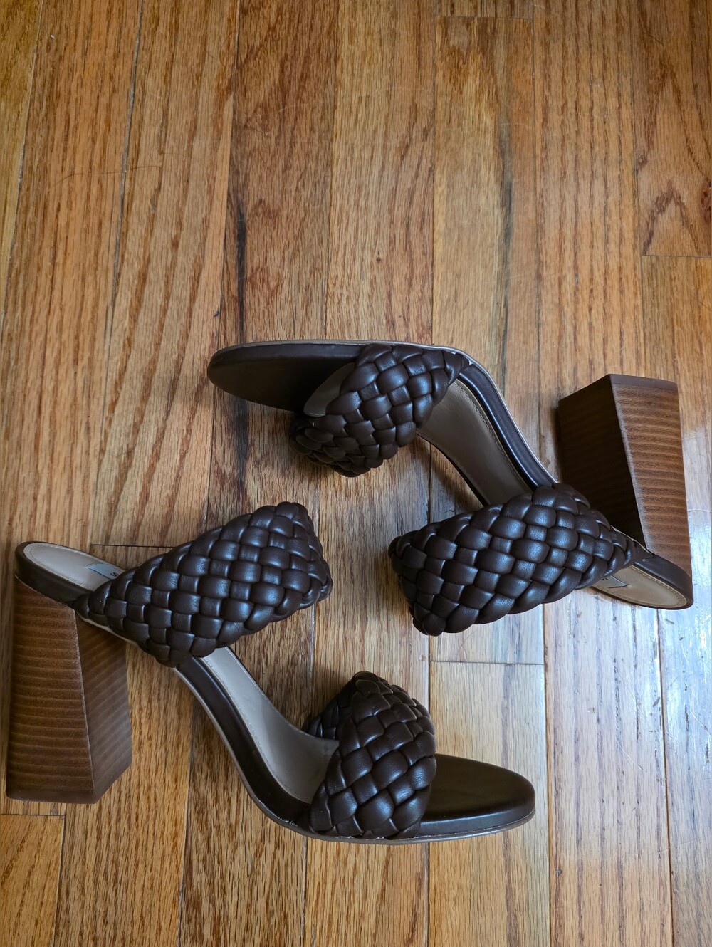 New In Box Steve Madden Woven Two-Band Block Heel Sandals - Chocolate Brown